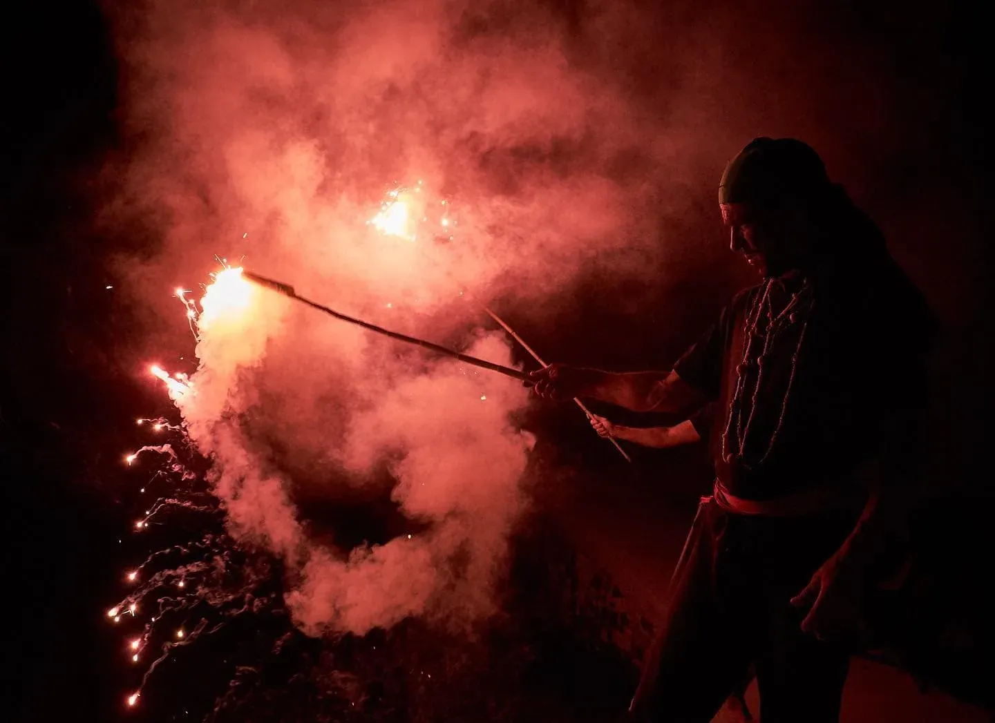 A summer festival with flares on Paros